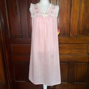 Vintage Katz Sleeveless Stripes and Embroidered Nightgown Size Small